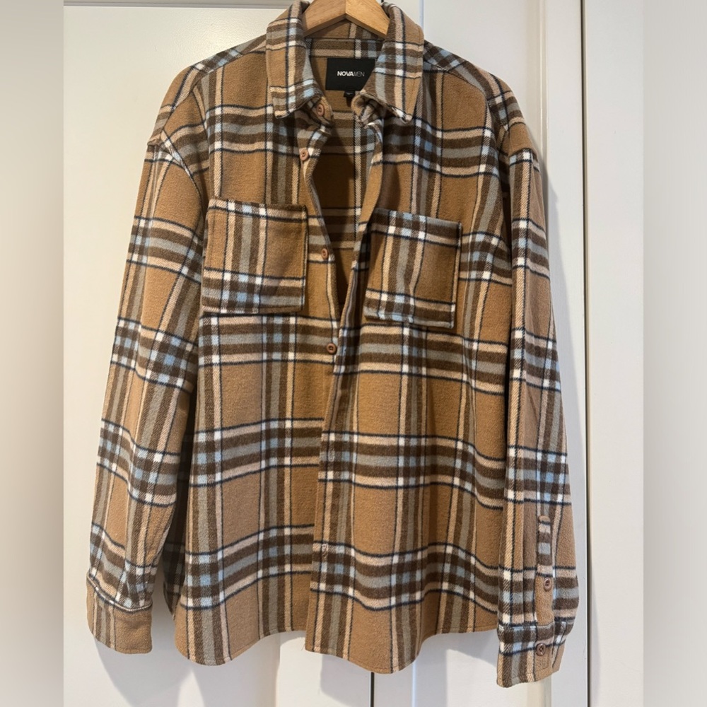 Fashion Nova ‘Come See Me Plaid Shacket’ Beige Size M